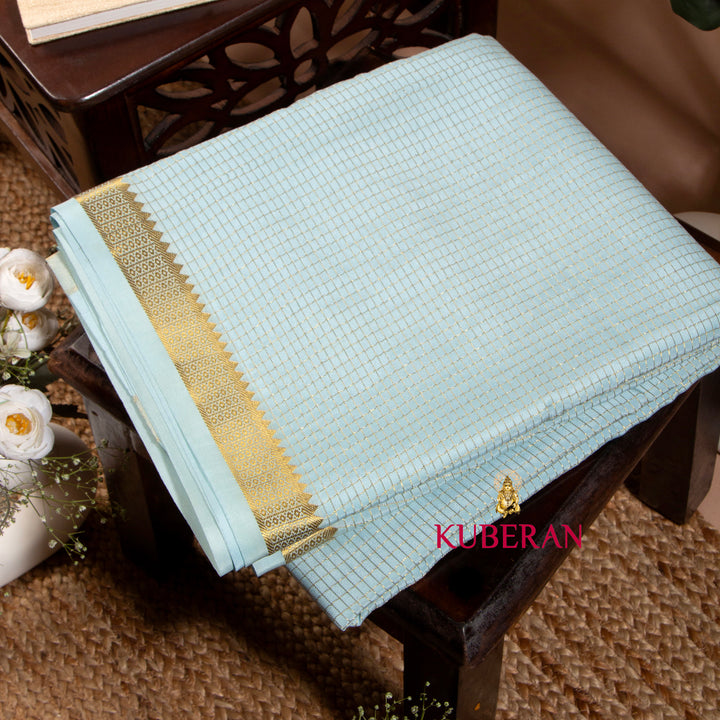 Kuberan Tropical Blue Kalamkari Mysore Silk Saree