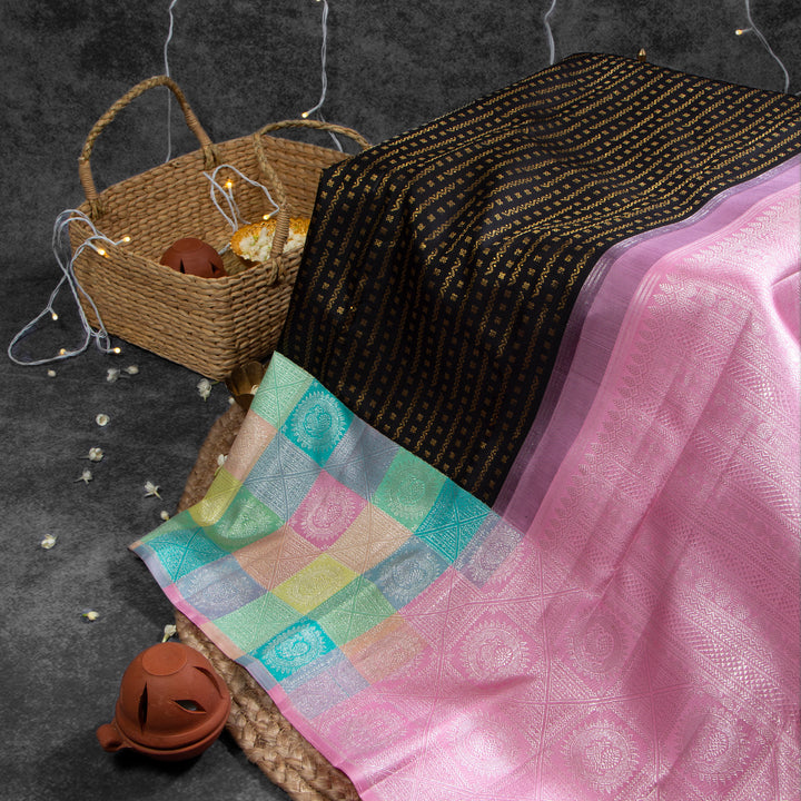 Kuberan Smoky Black With Multi Color Border Kanchivaram Saree