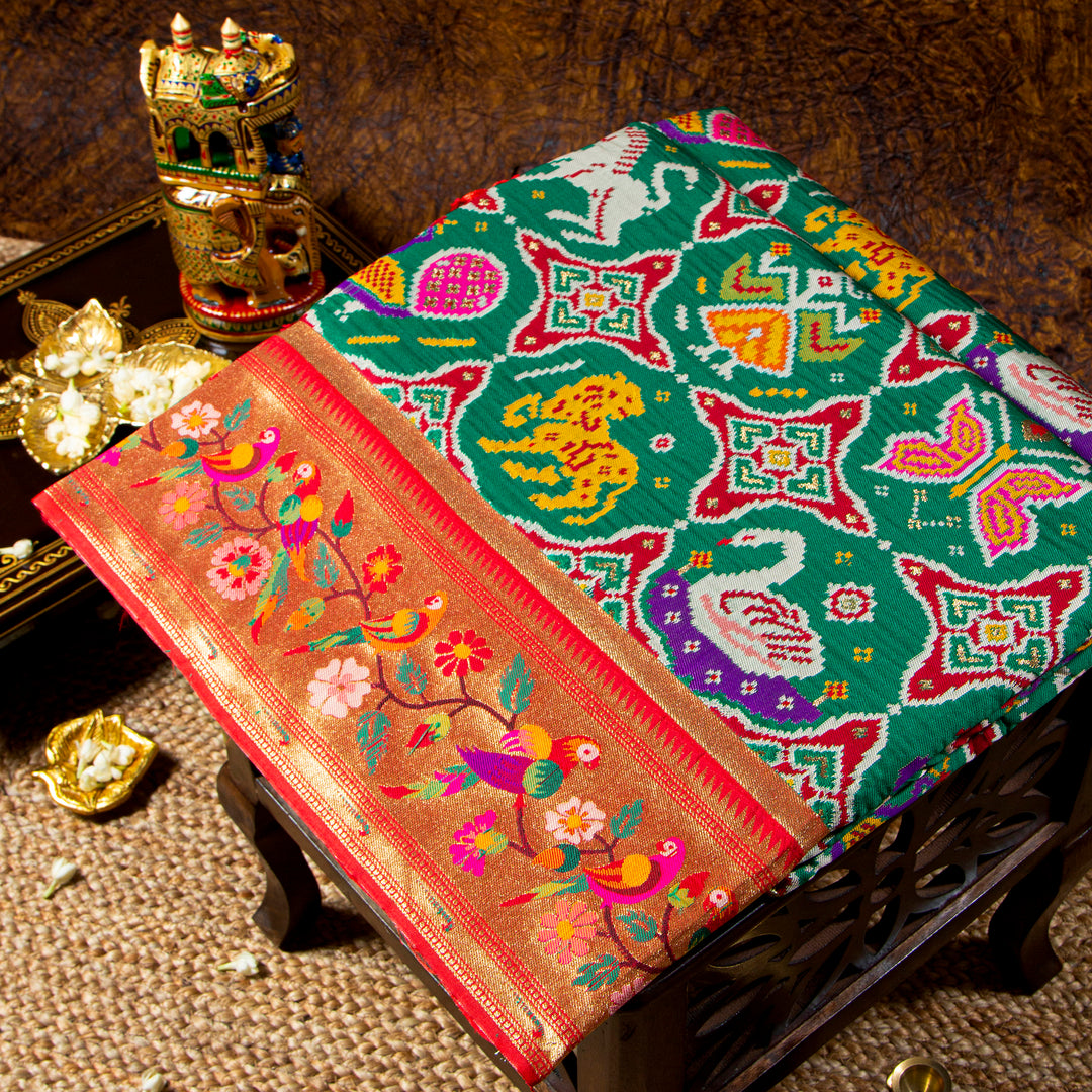 Kuberan Bottle Green Paithani Patola saree