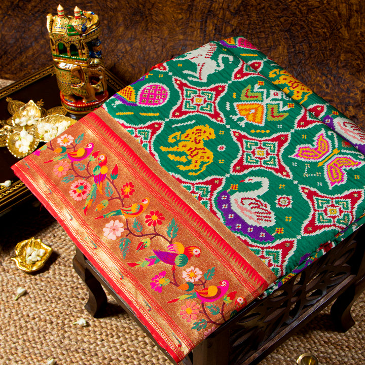 Kuberan Bottle Green Paithani Patola saree