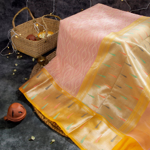 KUBERAN BABY PINK embroidery organza saree