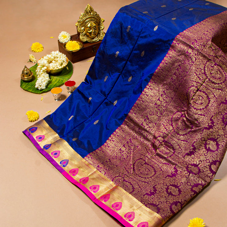 9 Yard Kanjivaram Silk Sarees | Handwoven Pure Silk | Pure Zari |  Kanchipuram Silk Sarees – Panjavarnam