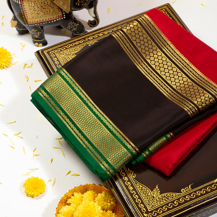 Kuberan Cherry Red With Smoky Black Mysore Silk Saree