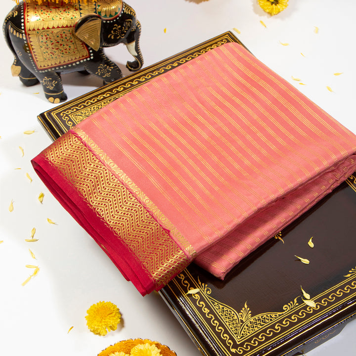 Kuberan Dark Peach With Rose Red Mysore Silk Saree
