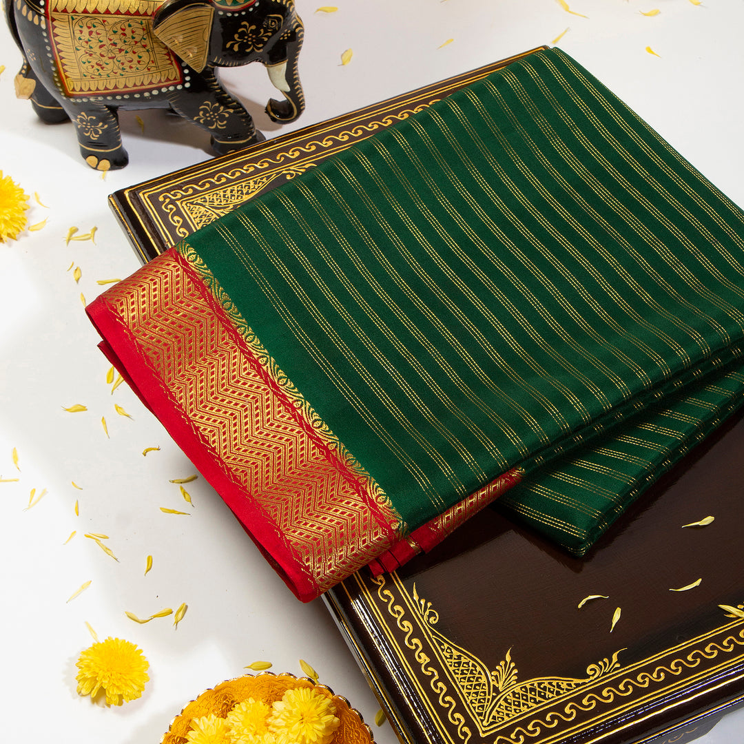 Kuberan Bottle Green With Cherry Red  Mysore Silk Saree
