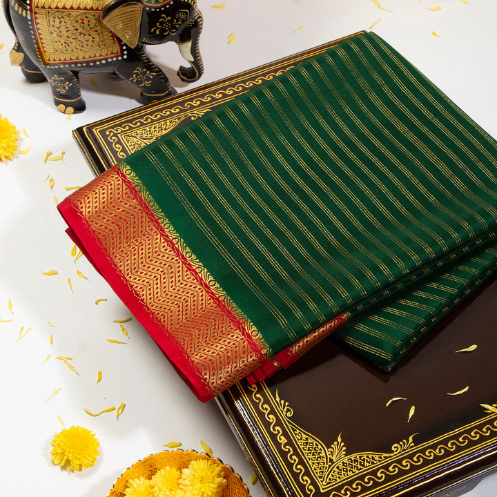 Kuberan Bottle Green With Cherry Red  Mysore Silk Saree