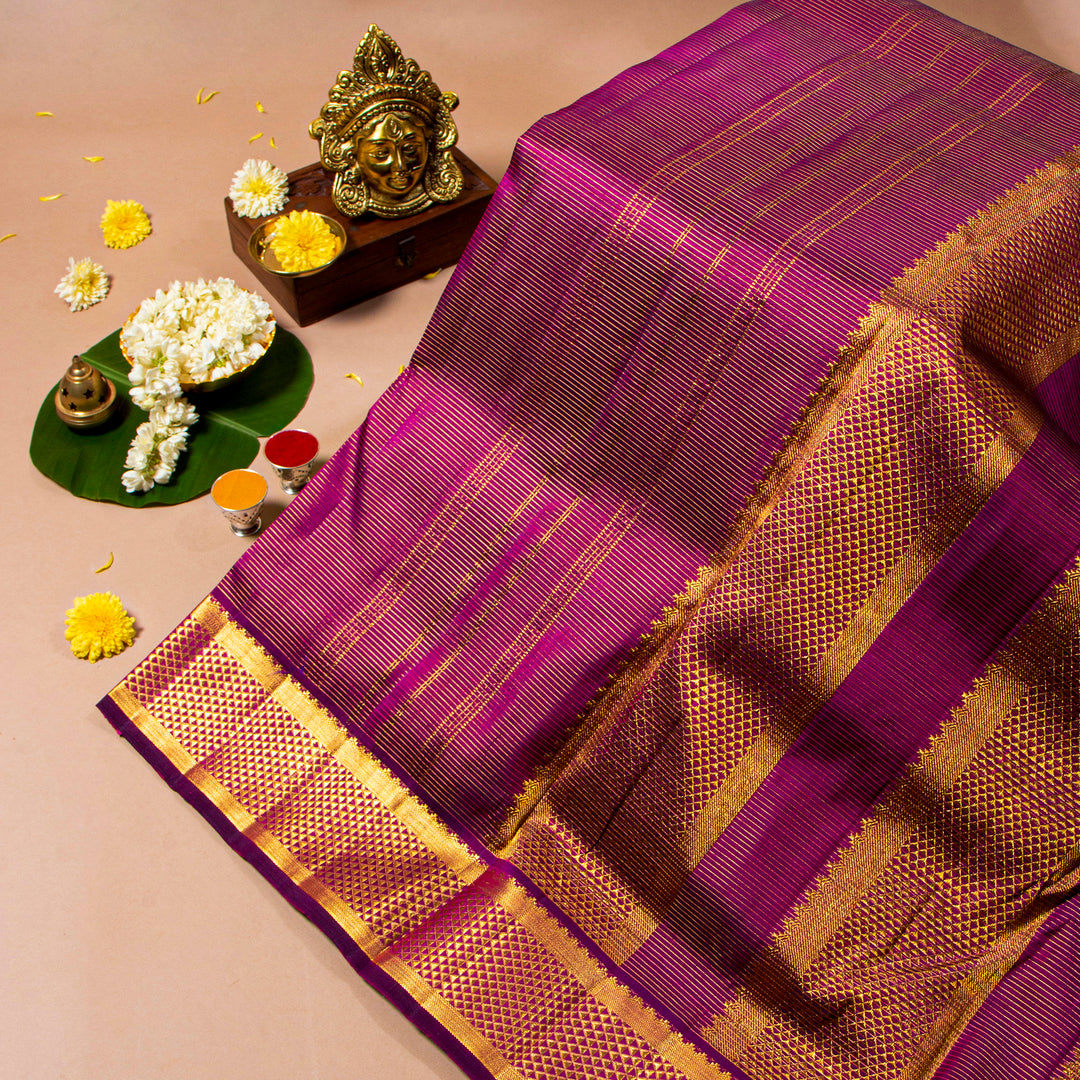 Kuberan Grape Purple With Gold 9 Yards Silk Saree