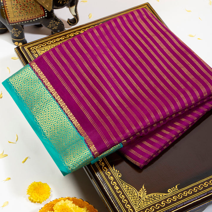 KUBERAN REDDISH magenta WITH Teal Blue MYSORE SILK SAREE