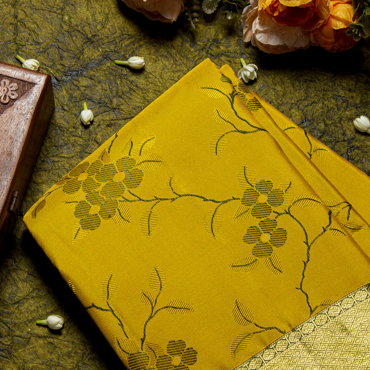 Kuberan Mustard Yellow And Bottle Green Kanchivaram  Saree