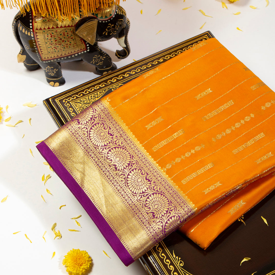 Kuberan Bright Orange With Velvet Mysore Silk Saree