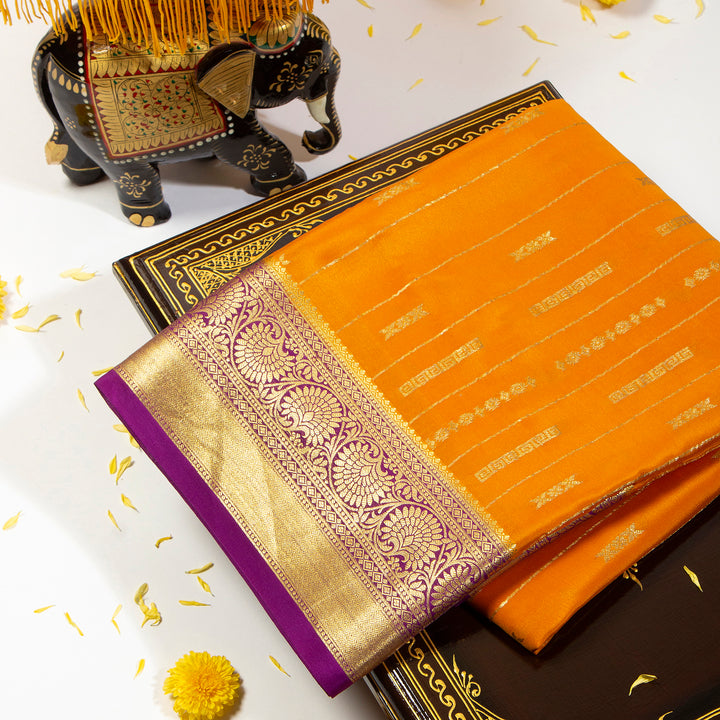 Kuberan Bright Orange With Velvet Mysore Silk Saree