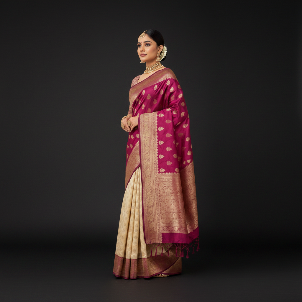 Kuberan cream with pink Half Saree