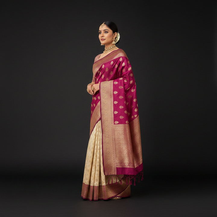 Kuberan cream with pink Half Saree