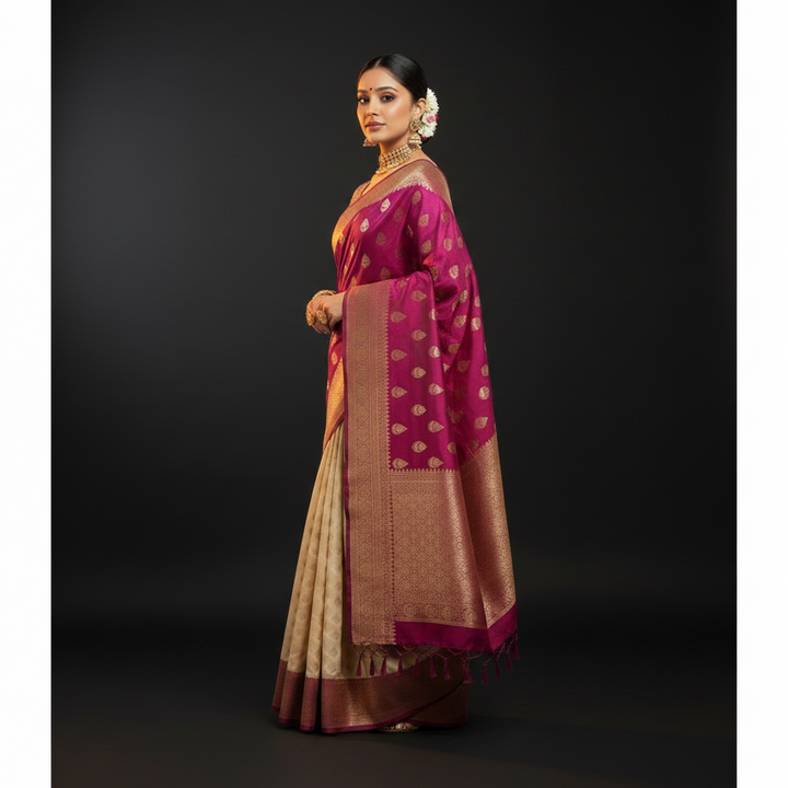 Kuberan cream with pink Half Saree