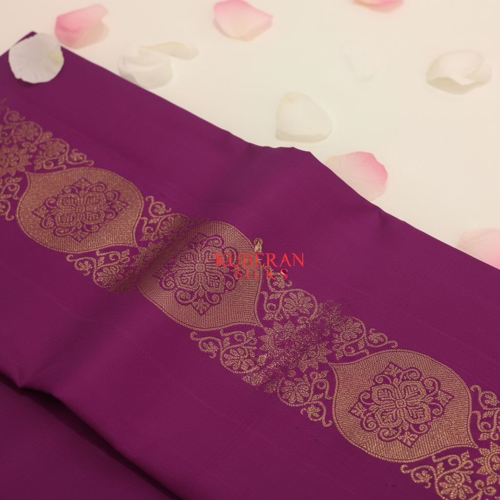 Kuberan Purple Gold Motif Kanchipuram Silk Saree