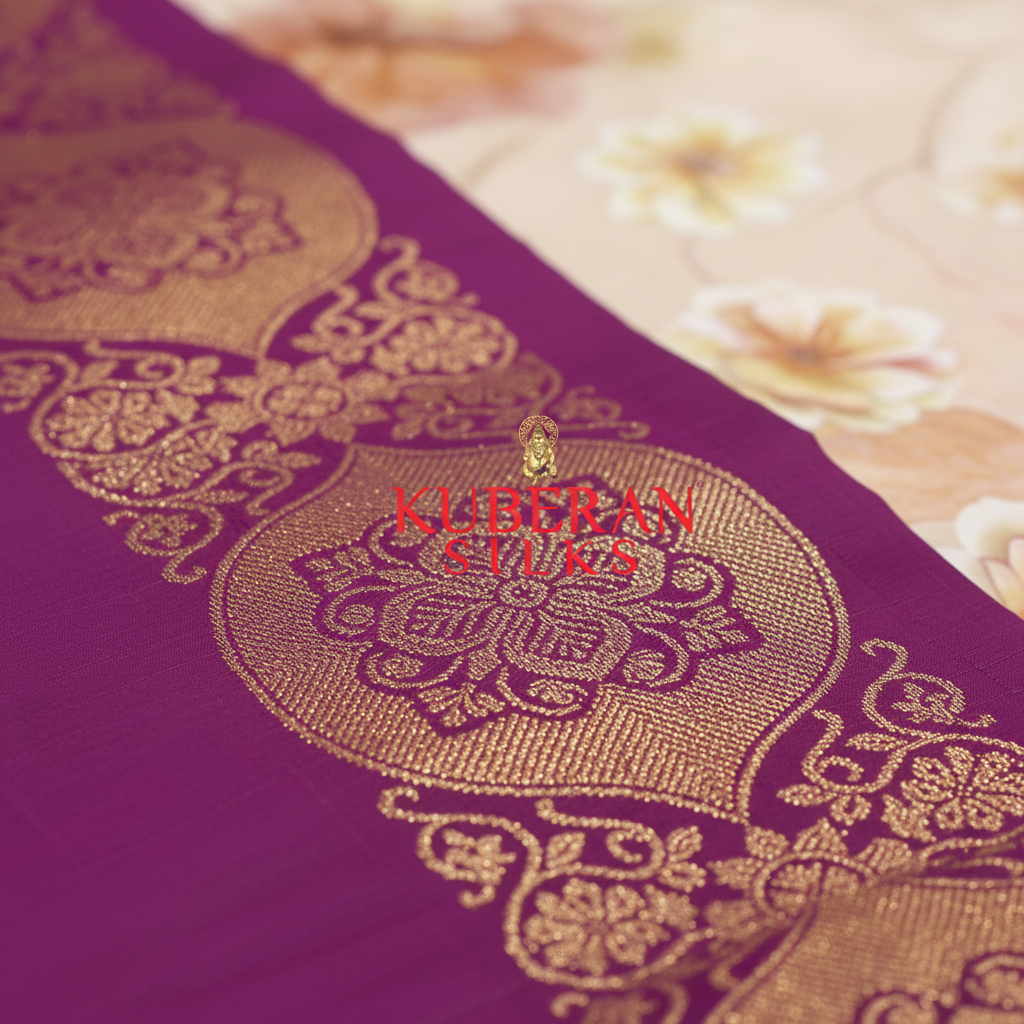 Kuberan Purple Gold Motif Kanchipuram Silk Saree