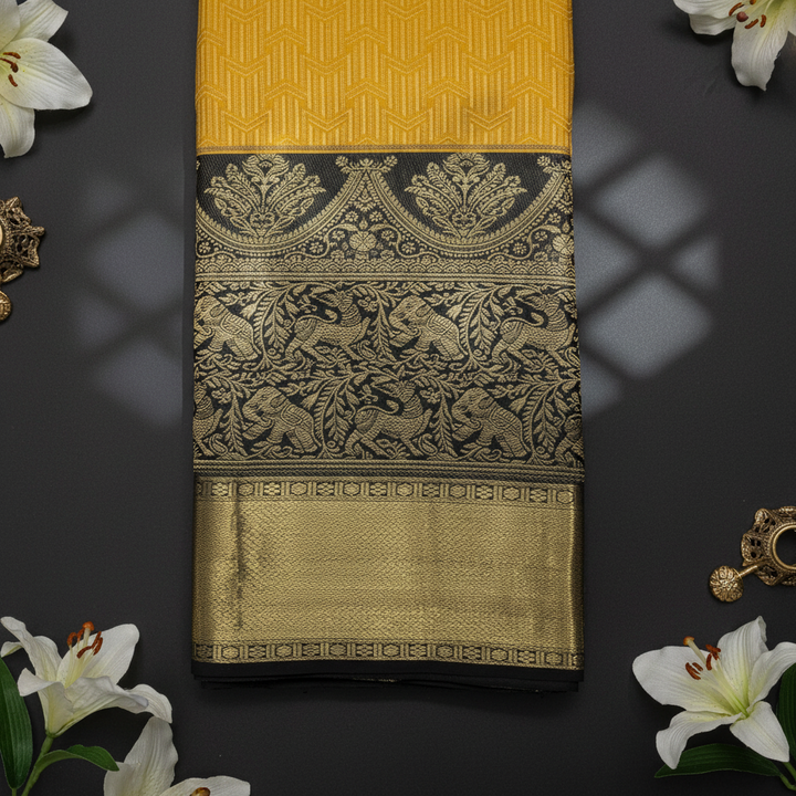 Kuberan Mustard and Black Kanchipuram Silk Saree