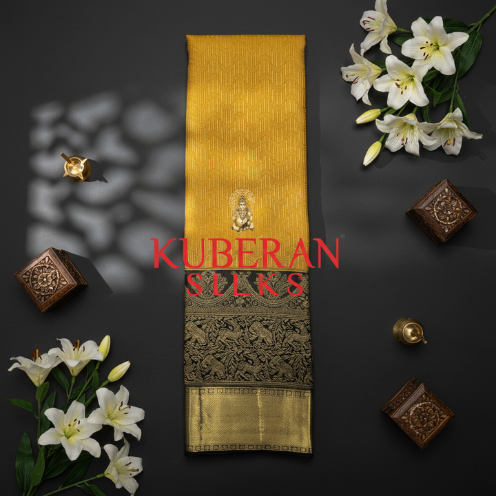 Kuberan Mustard and Black Kanchipuram Silk Saree