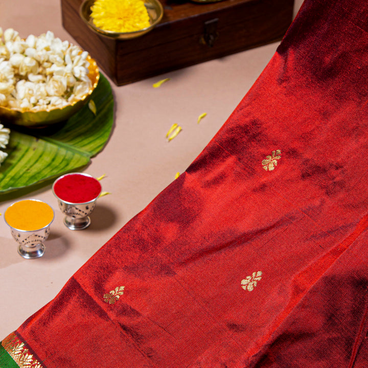 Kuberan Wine Red With Bottle Green 9 Yards Silk Saree