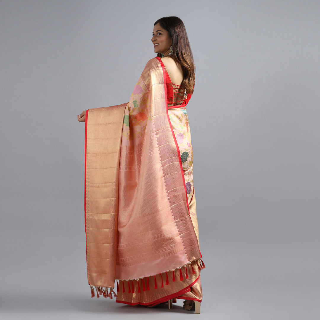 Kuberan Peach Designer Kanchivaram Saree