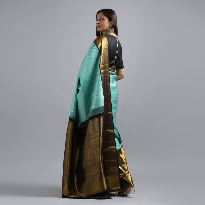 Kuberan Blue With Black Kanchivaram Saree