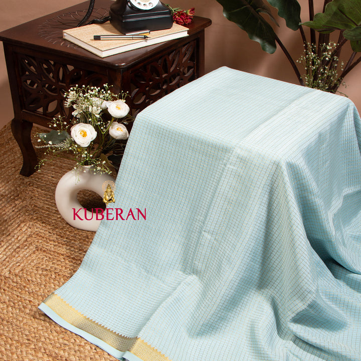 Kuberan Tropical Blue Kalamkari Mysore Silk Saree