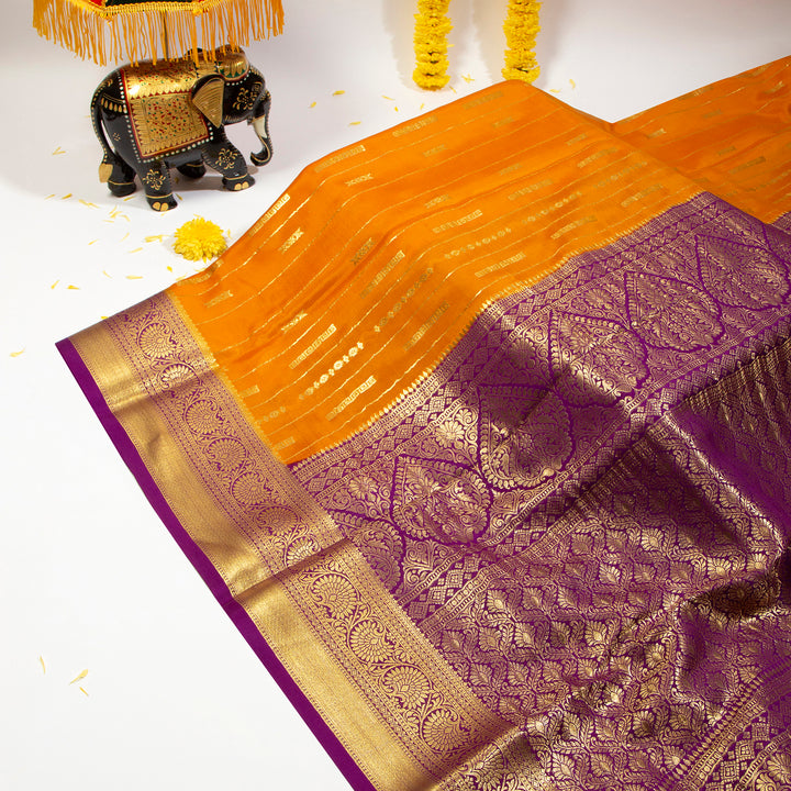 Kuberan Bright Orange With Velvet Mysore Silk Saree