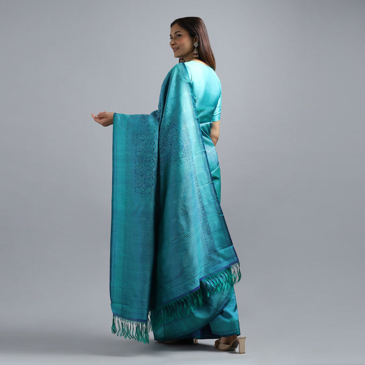 Kuberan Blue Kanchivaram Jamdani Work  Silk Saree