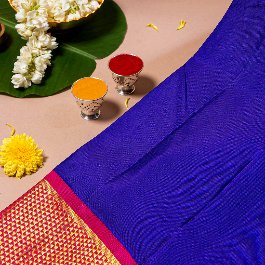 Kuberan Persian Indigo With Rose Red 9 Yards Silk Saree