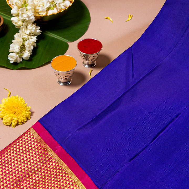 Kuberan Persian Indigo With Rose Red 9 Yards Silk Saree
