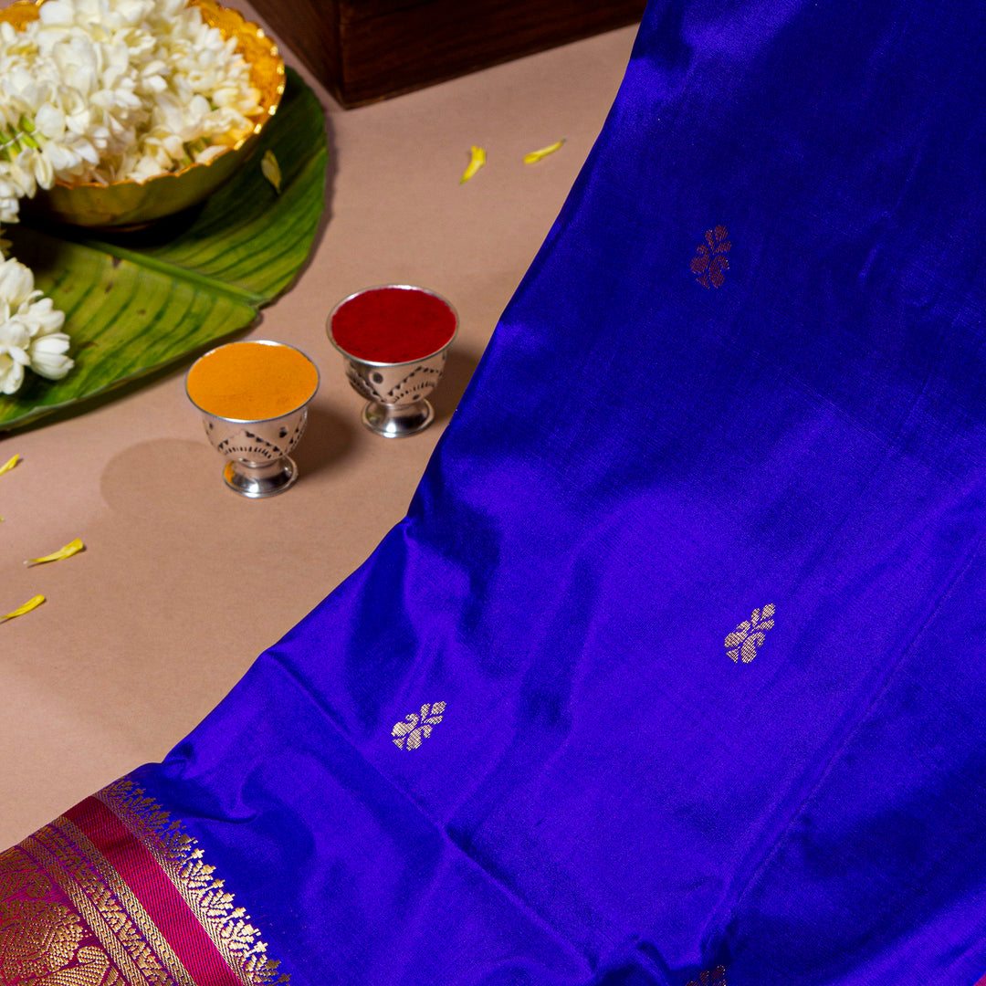 Kuberan Violet Blue With Pink 9 Yards Silk Saree