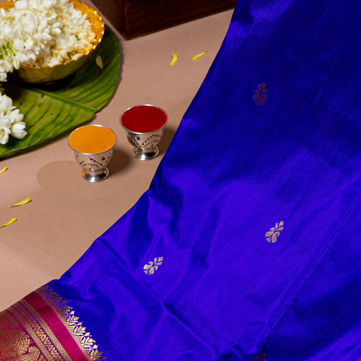 Kuberan Violet Blue With Pink 9 Yards Silk Saree