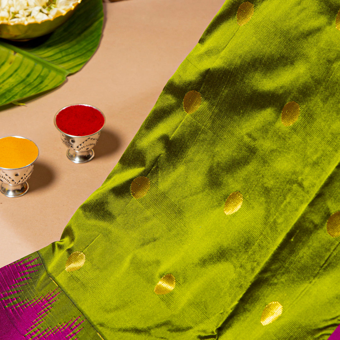 Kuberan Pea Green With Rich Purple  9 Yards Silk Saree