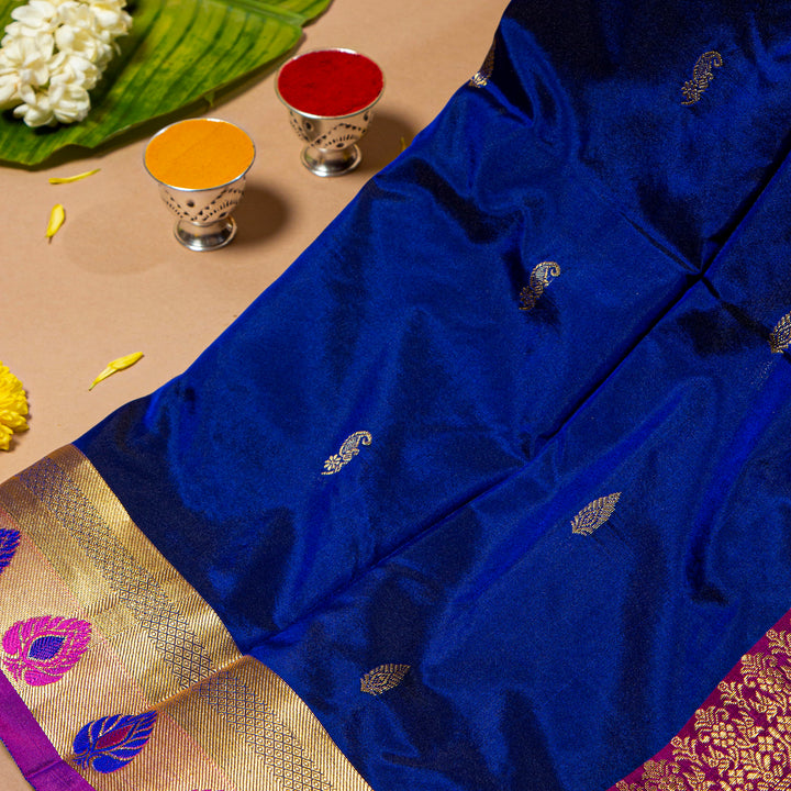Kuberan Sapphire Blue With Purple 9 Yards Silk Saree