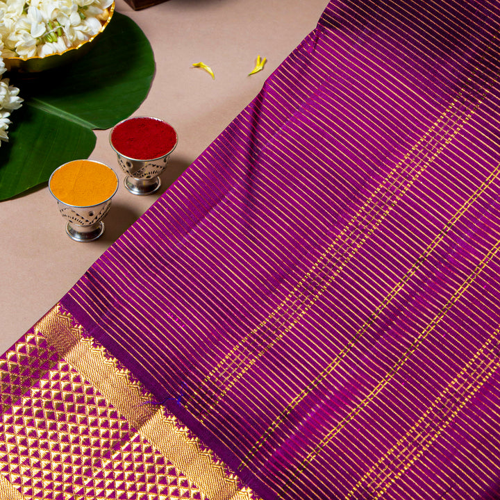 Kuberan Grape Purple With Gold 9 Yards Silk Saree