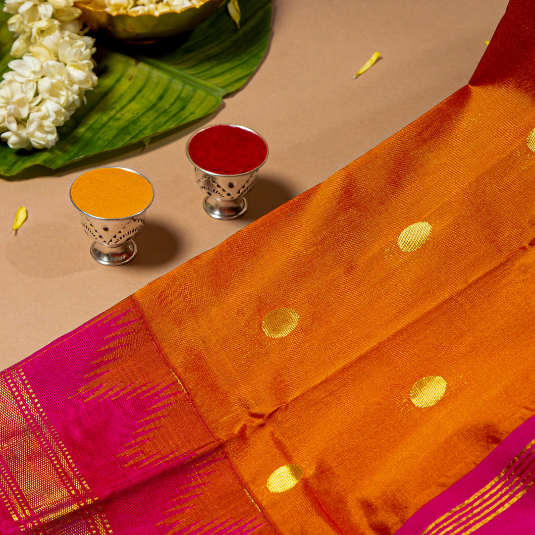 Kuberan Deep Orange With Pink 9 Yards Silk Saree