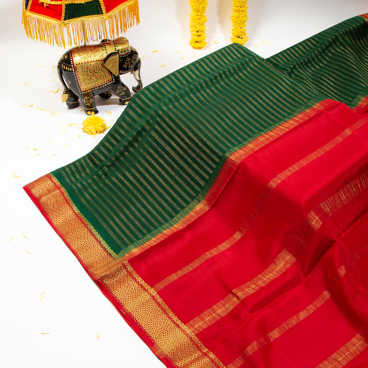 Kuberan Bottle Green With Cherry Red  Mysore Silk Saree