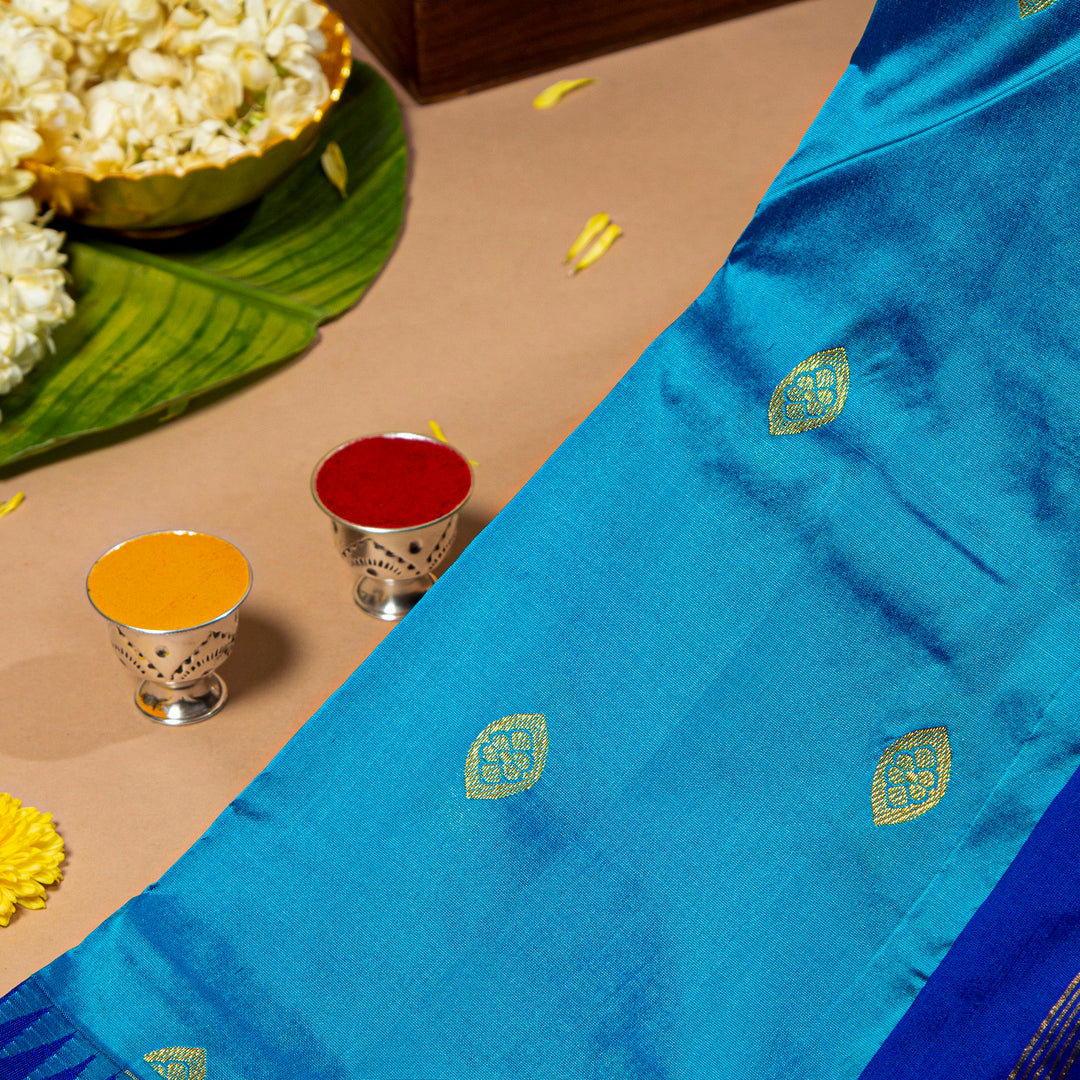 Kuberan Sky Blue With Navy Blue 9 Yards Silk Saree