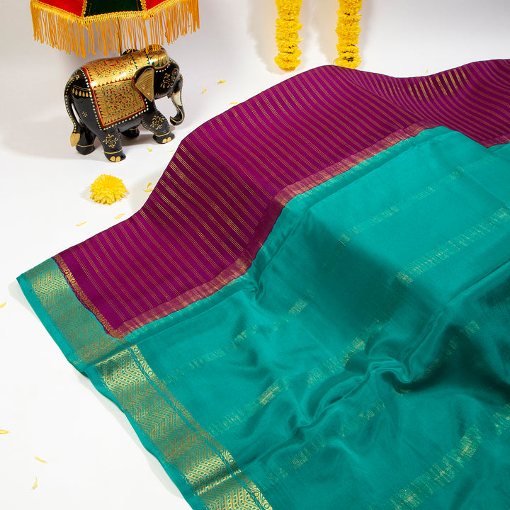 KUBERAN REDDISH magenta WITH Teal Blue MYSORE SILK SAREE