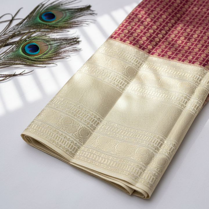 Kuberan Maroon Check Kanchipuram Silk Saree