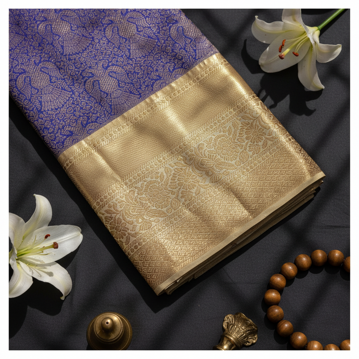 Kuberan Purple and Gold Peacock Kanchipuram Silk Saree