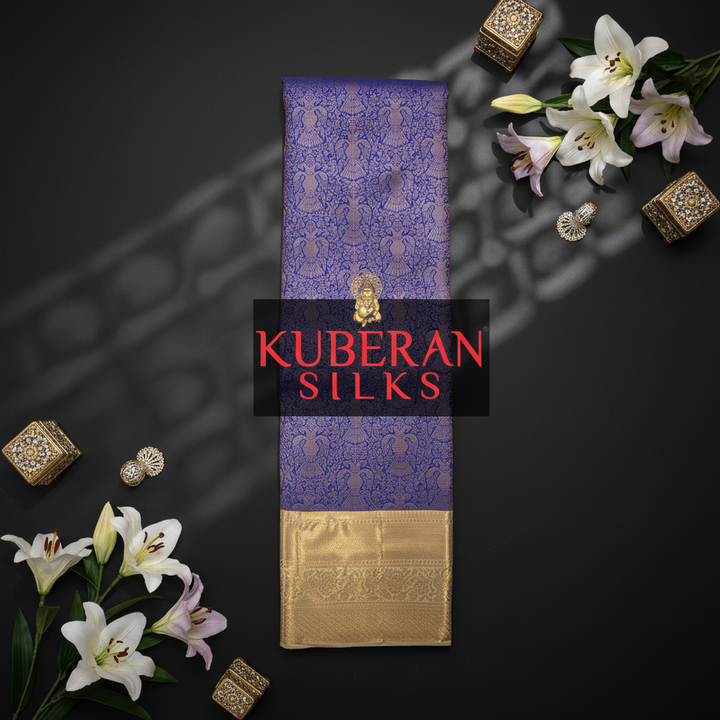 Kuberan Purple and Gold Peacock Kanchipuram Silk Saree