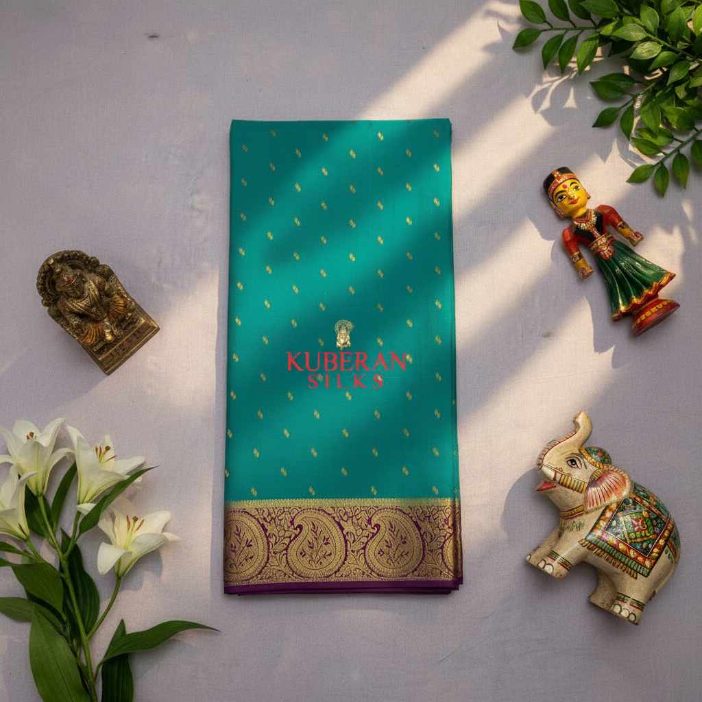 Kuberan Teal Mysore Silk Saree.
