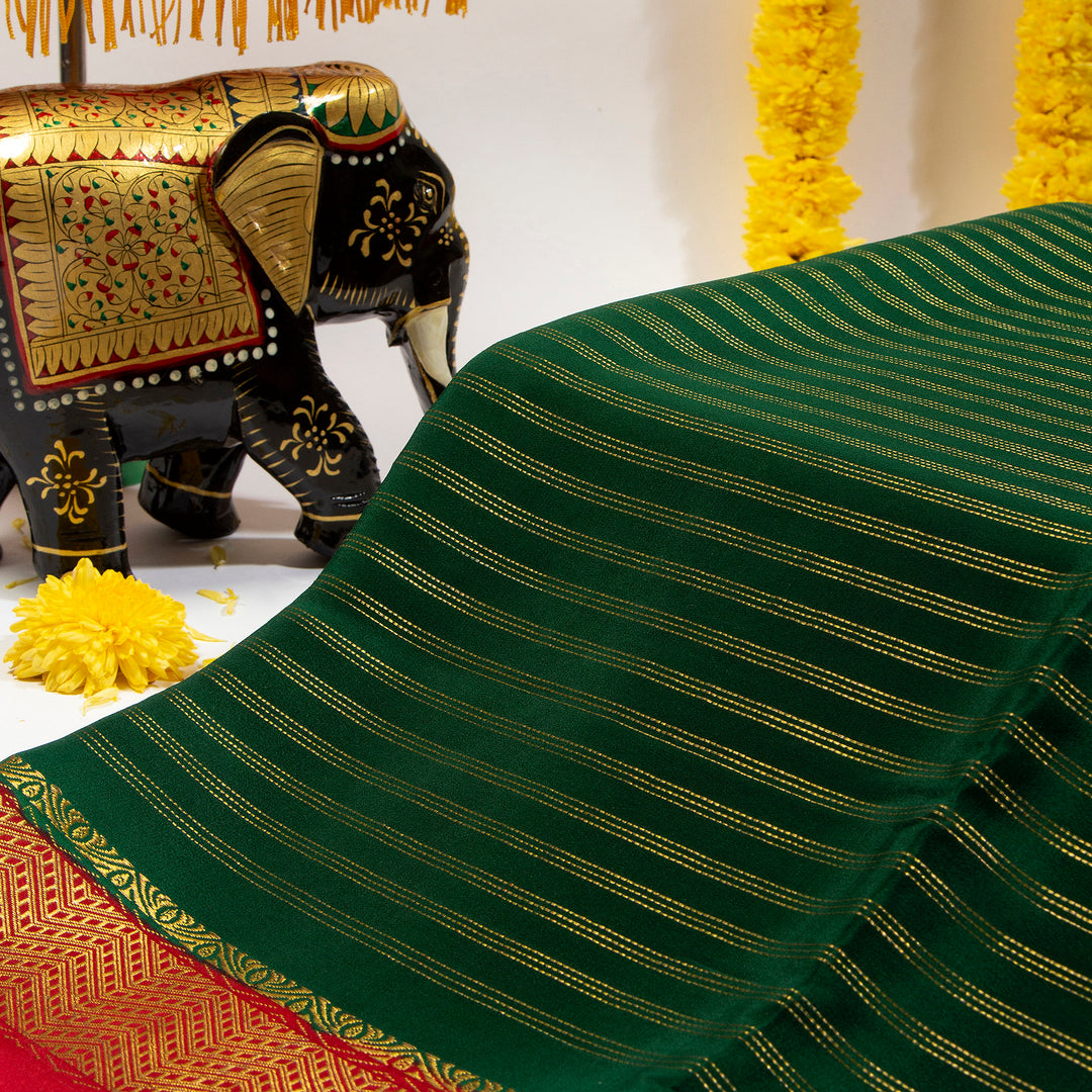Kuberan Bottle Green With Cherry Red  Mysore Silk Saree