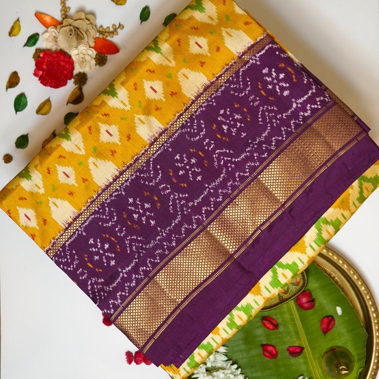 KUBERAN POCHAMPALLY YELLOW WITH Purple BORDER SILK SAREES