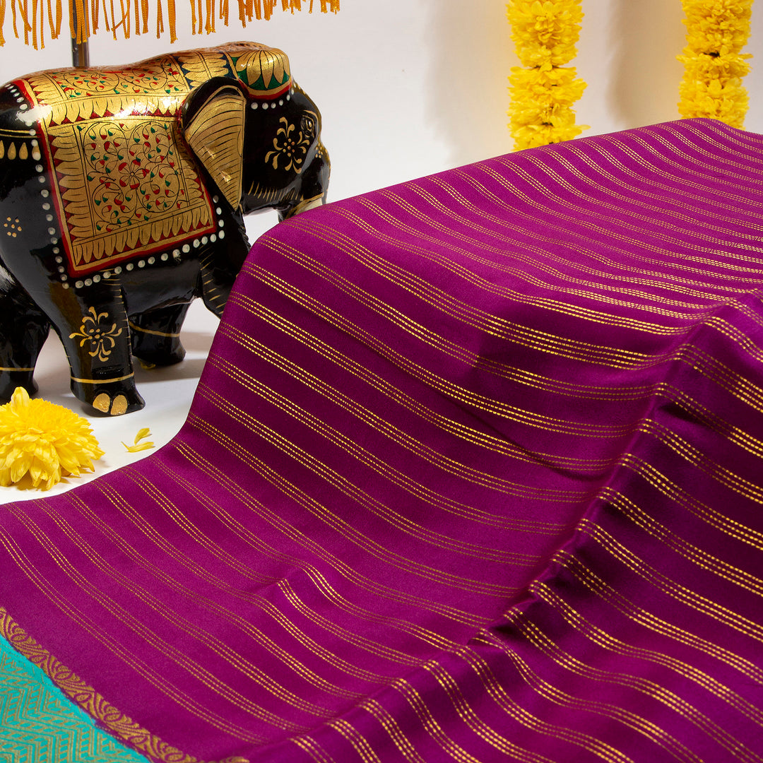 KUBERAN REDDISH magenta WITH Teal Blue MYSORE SILK SAREE