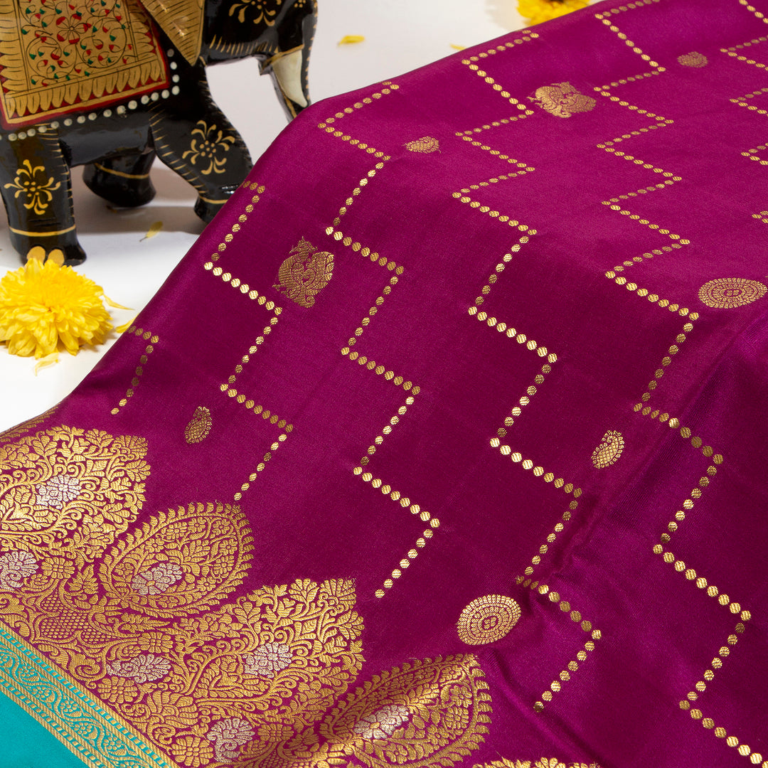 Kuberan Rich Purple With Teal Blue Mysore Silk Saree
