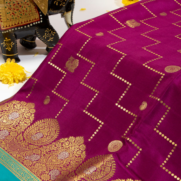 Kuberan Rich Purple With Teal Blue Mysore Silk Saree