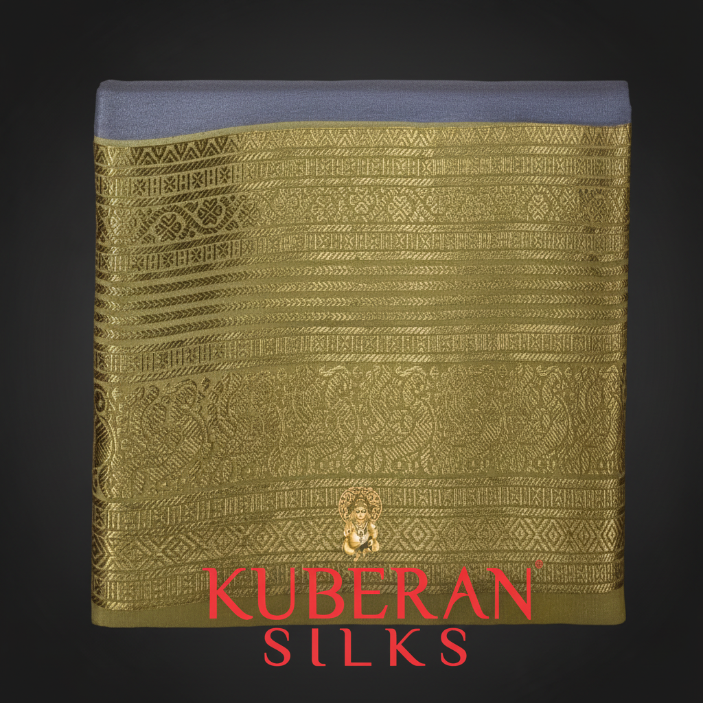 Kuberan Lime to Grey Gradient Mysore Silk Saree.