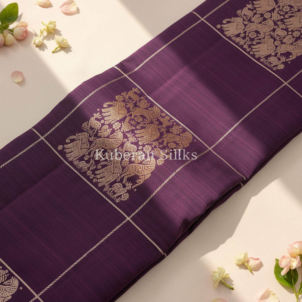 Kuberan Purple Kanchipuram Silk Saree
